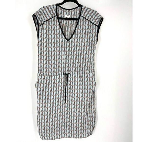CKS Women's‎ Giraffe Print Cap Sleeve Elastic Waist Mini Dress Blue Black Small - Picture 2 of 14